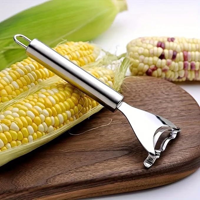 Stainless Steel Corn Peeler with Ergonomic Ultra Sharp Blades for Effortless Kernel Removal (Silver)