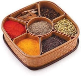 Plastic Square Multipurpose Masala/Spice/Dry Fruit Box Set 1 Piece- Brown (Masala Box -7 in 1)